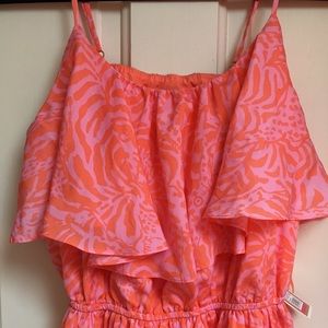 Lilly Pulitzer dress animal print Pink orange flowy ruffle print